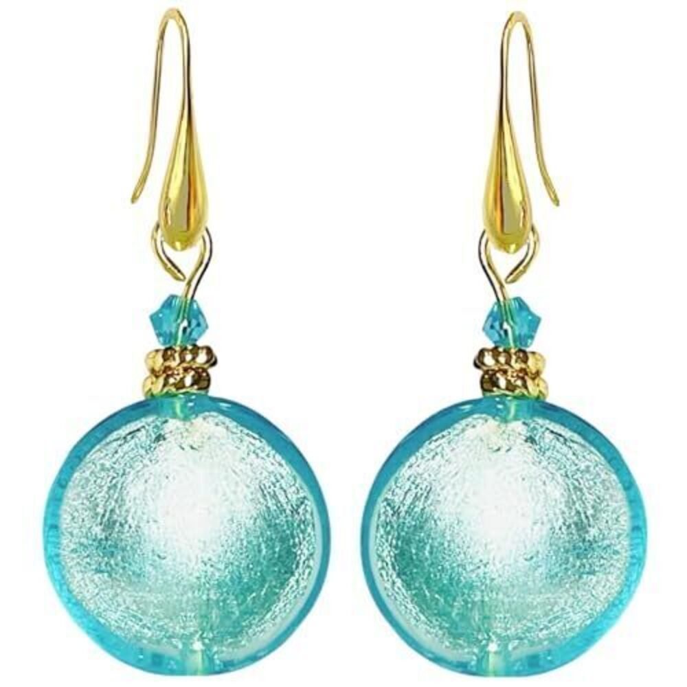 7143 Murano Style Glass Earrings , 20mm Lentil Shape Glass Beads, Murano